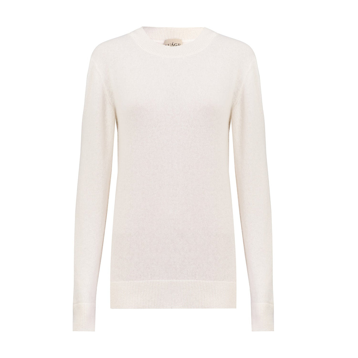Pull col rond Nuage Cashmere en Ivory, vue de face à plat, encolure ronde fine