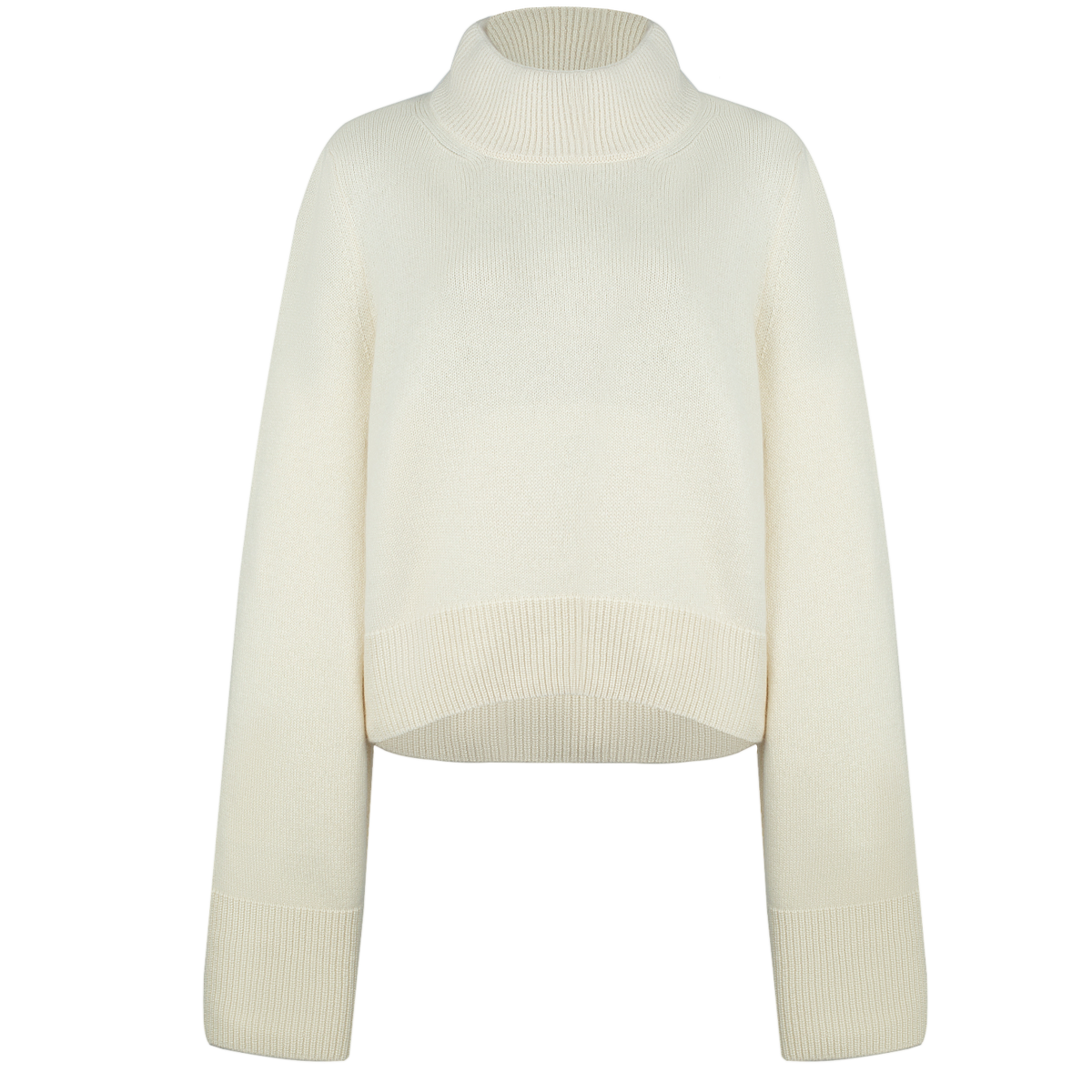 Pull manches larges Nuage Cashmere en Ecru, vue de face à plat, col montant