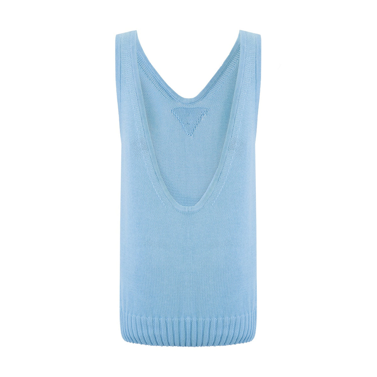 Top Nuage Cashmere en bleu ciel, vue de dos à plat montrant l'échancrure profonde