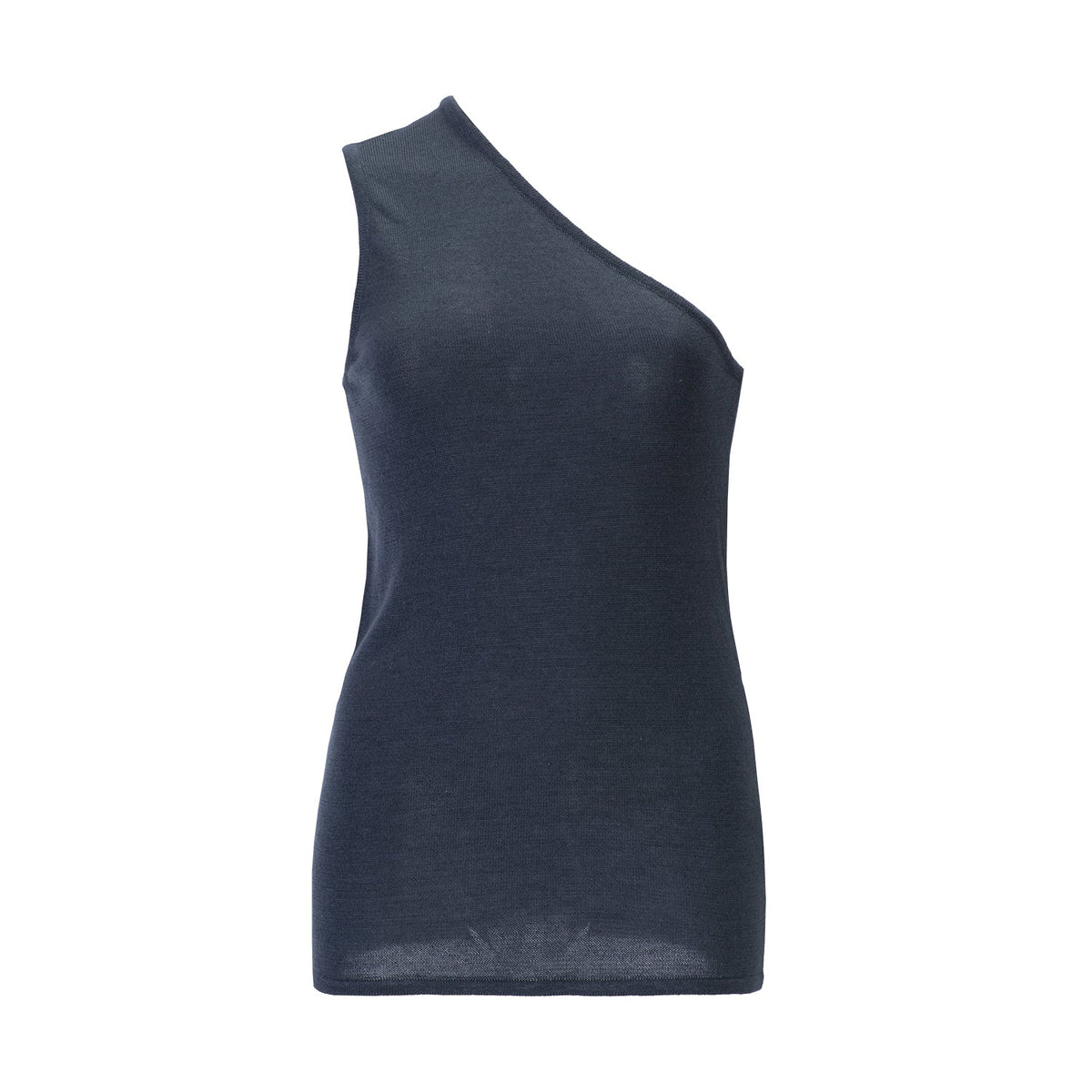Top une épaule Nuage Cashmere en Charcoal, vue de face à plat, encolure asymétrique