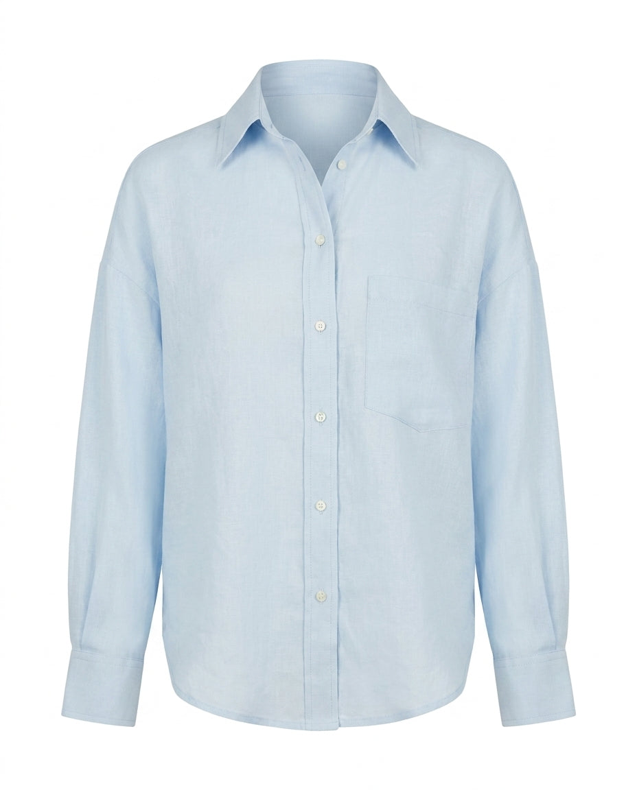 Chemise oversize en lin VAN PALMA Bleu Ciel – vue de face