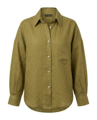 Chemise oversize en lin VAN PALMA Vert Olive – vue de face