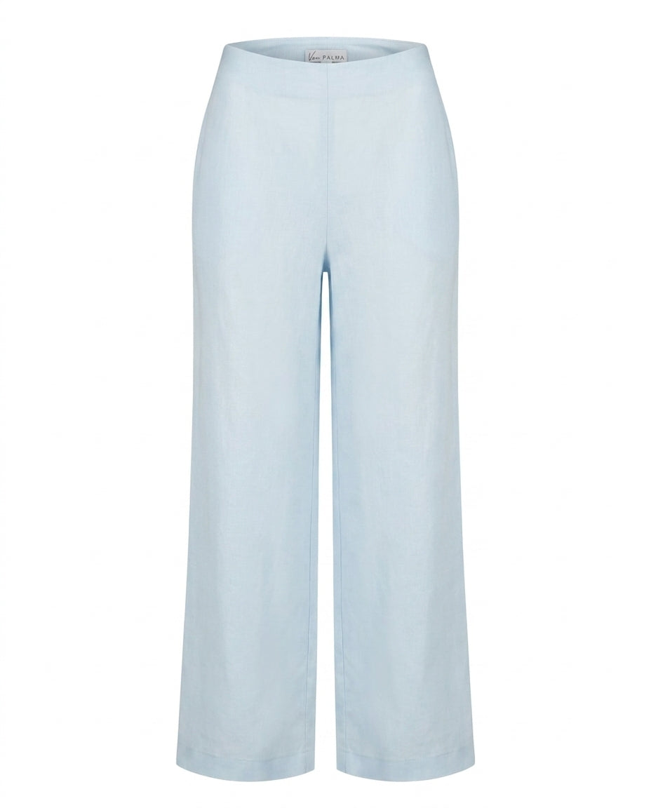 Pantalon large Lune en lin VAN PALMA Bleu Ciel – vue de face