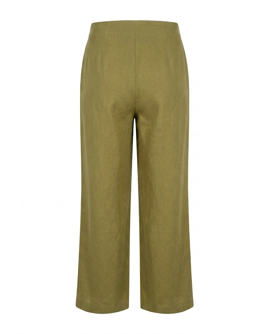 Pantalon large Lune en lin VAN PALMA Vert Olive – vue de dos
