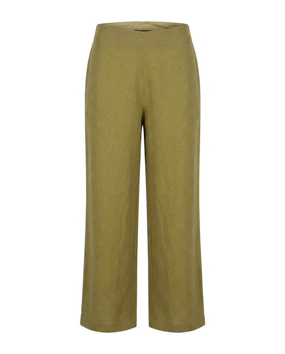 Pantalon large Lune en lin VAN PALMA Vert Olive – vue de face