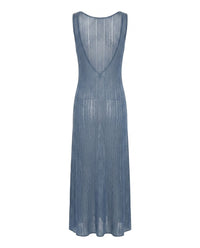 Robe longue plissée Marla VAN PALMA Bleu, dos échancré – vue de dos